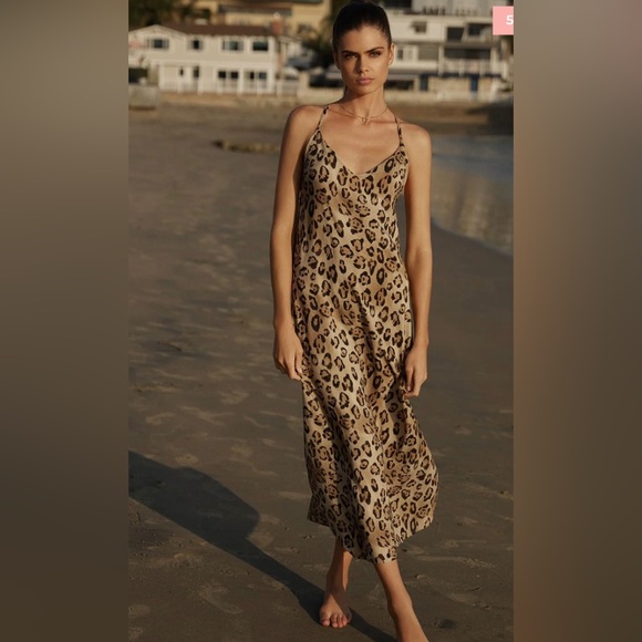 Revolve Amelia Slip Leopard Animal Print Metallic Slip Dress size XS/Small NWT - Picture 13 of 15